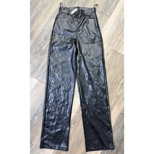 PrettyLittleThing Black Faux Leather Pants Tall Fit Women’s 6